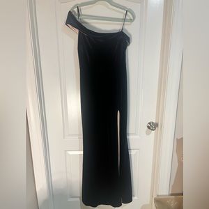 Navy Blue Velvet Long Dress W/ Slit